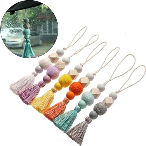 Tassel Hanging Pendant Natural Wood Beads Hanging Ornaments Car Hanging Drop Closet Pendant Door Handle Home Wall Decorations