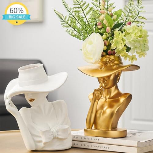 Portrait Creative Modern Fashion Tabletop Nordic Vase Simple White Ceramic Flower Vase Small Jarrones Table Centerpieces AH50VS
