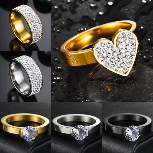 Luxury Princess Crystal Sparkling Love Heart Rings for Women White Zircon Gold Wedding Engagement Jewelry Anniversary Girl Gift