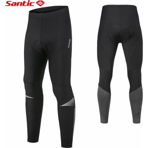 Santic Men Winter Cycling Pants MTB Long Pants 4D Cushion Reflective Keep Warm Bicycle Sports Trousers Asian Size