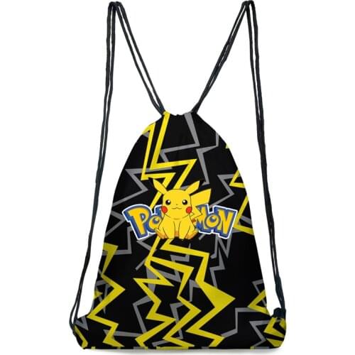 TAKARA TOMY Pokemon Printed Drawstring Bag Pocket Storage Cute Pikachu Pattern Backpack Boys Girls Cotton Fabric Bags