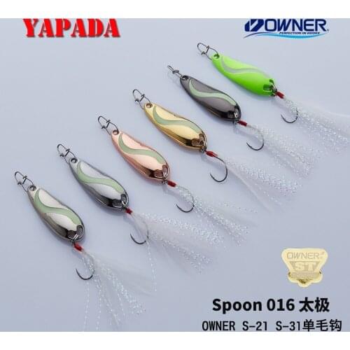 YAPADA Spoon 016 TaiChi Luminous 2.5-7.5g OWNER Single Hook+Feather 30-45mm Multicolor Metal Zinc alloy Spoon Fishing Lures