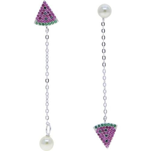 New Watermelon link Shaped Cute Dangling Earring For Women Silver Color Rainbow CZ Earring Women Jewelry