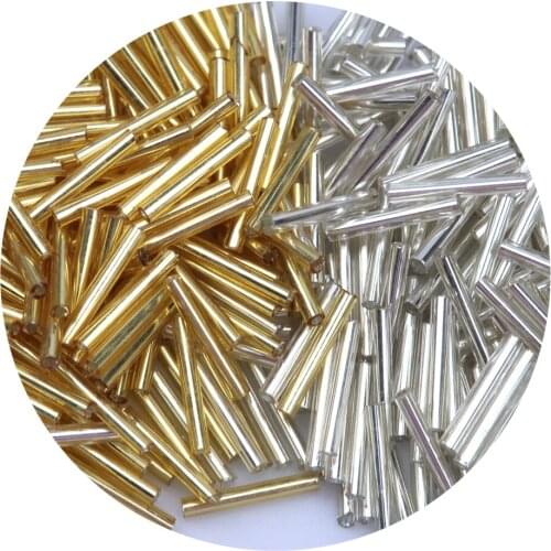 100pcs/LOT Gold and Silver Straight Tube Glass Bead Bracelet Necklace Jewelry Making DIY