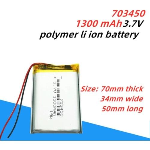 1300mAh 703450 Lithium Li-ion Battery 3.7V 703450 Lipo Lipolymer Batteries GPS Radio Camera Phone Replacement Cell