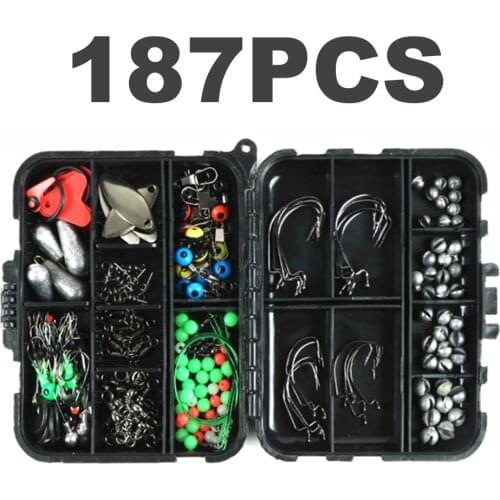 160/187pcs Fishing Accessories Fishing Accessories Kit Including Fishing Hooks Beads Swivels Snap Sinker Weight Fishing Terminal