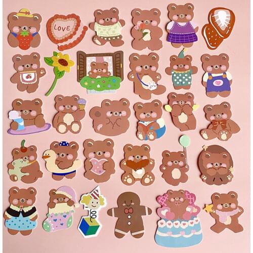 30pcs/lot Cute Cake Party Bear Stickers DIY Scrapbooking Journal Decoration Mobile Phone Album Collage Korean Stationery