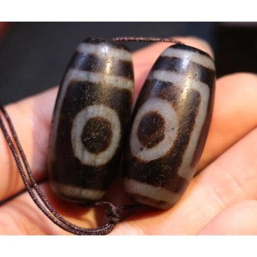 3A+ A Pair Magic Power Tibetan old Agate Unique 1 Eye Peak Big Drum dZi Bead Amulet Pendant Talisman Timestown UPD24ll24nb