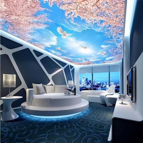 Beibehang Custom Wallpaper Home Decorative Mural Blue Sky White Cloud Sakura Tree 3D Zenith Mural photo 3d wallpaper for walls
