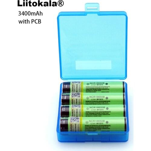 4PCS Liitokala Original 18650 3.7V 3400mah NCR18650B Lthium Battery protection board Suitable for flashlight battery+Storage Box
