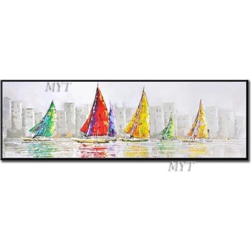 Abstract 100% Hand Painted Sailing Boat Oil Painting Artwork And Craft Wall Canvas Paintings Picture Art For Hotel Decoration