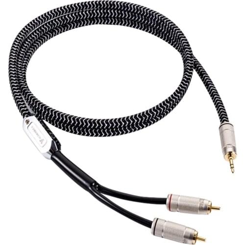 Audiophile Oxygen-free Copper (OFC) Silver-plated 3.5mm To Double Lotus RCA One-to-two Hifi Audio Signal Cable