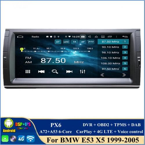 1280*480 IPS CarPlay & Android Auto 10.25" PX6 Android 10 Car Stereo Radio DVD GPS Bluetooth 5.0 WIFI for BMW X5 E53 1999-2005