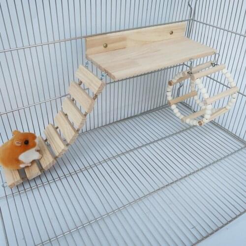 Squirrel Wooden Springboard Ferris Wheel Three-piece Parrot My Neighbor Totoro Rest Climbing Ladder Small Animal Toy Accessories