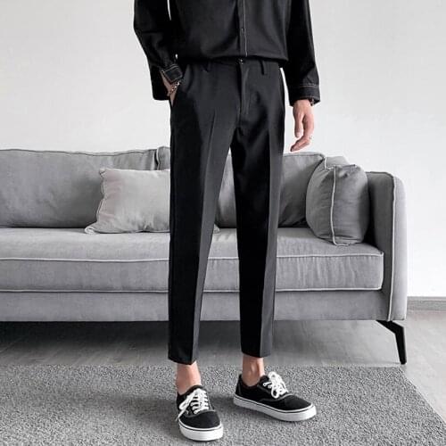 2021 Summer Suit Pants Men Elegant Dress Pants Solid Straight Long Trousers Male Slim Formal Business Black Blue Trousers
