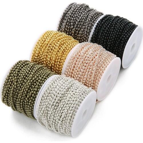 10Yard/Roll 1.5mm 2mm 2.4mm Dia Round Ball Bead Chain Link Gold Silver Bulk Necklace For DIY Bracelets Jewelry Making Materials