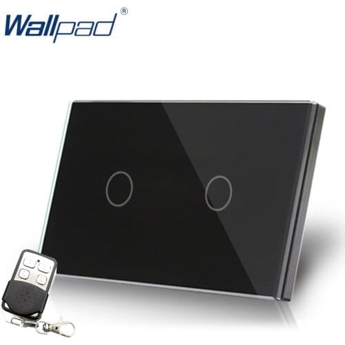 Black 2 Gang 2 Way Remote Switch Crystal Glass Switch Wallpad Luxury US/AU Double Remote Control Smart Switch With Controller