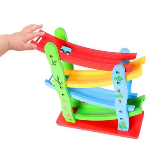 28cm Baby Kids Wooden Ladder Gliding Car Wooden Slot Track Car Toys For Children Boy Gifts Educational Model To Slide Toy