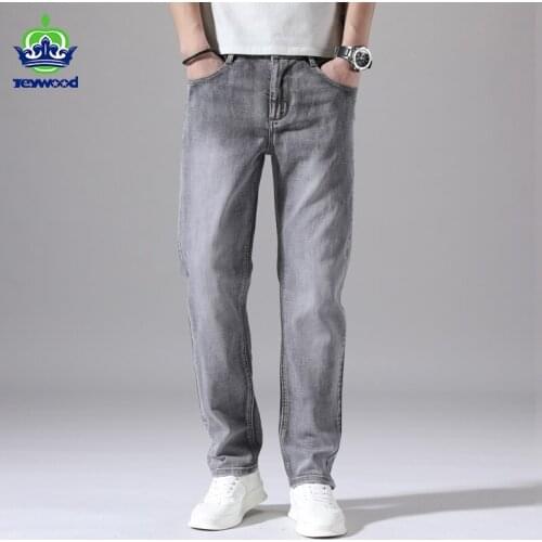 Streetwear Spring Summer Mens Jeans Retro Fashion Straight Regular Stretch Denim Pants Trousers Classic Men Big Size 28-40