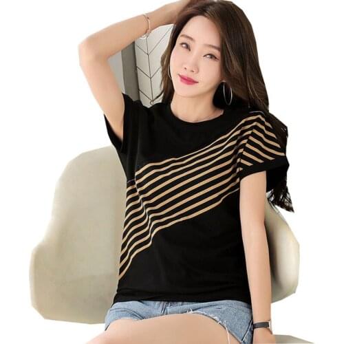 GGRIGHT Women T-Shirt Cotton Short Sleeve Loose O-Neck Lady T Shirt Striped Summer Female Blusa Plus Size Fashion Harajuku
