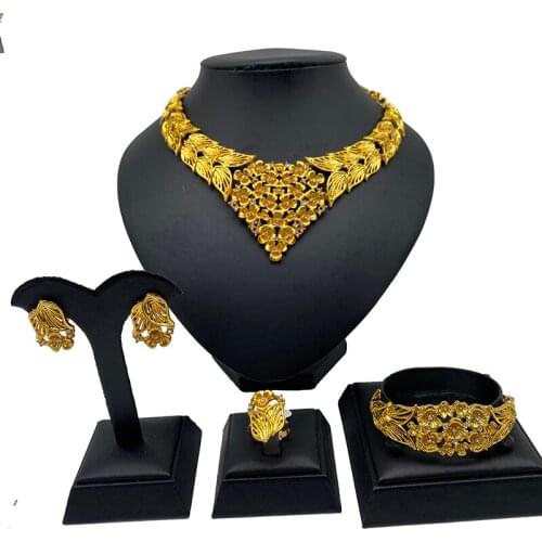 Habesha Bridal Wedding Gifts for women Dubai Gold Jewelry Sets Saudi Arabic Africa Bracelet earrings ring set collares jewellery