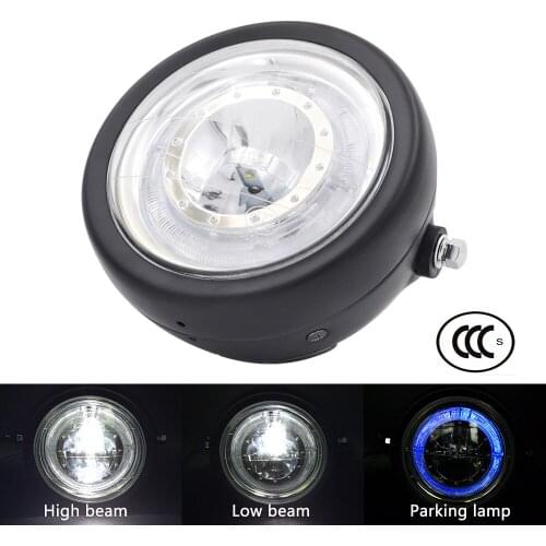 JAER 6 1/2" LED Headlight High/Low Beam Cafe Racer Custom Round Headlamp Chopper Bobber Cafe Racer Touring Custom Light