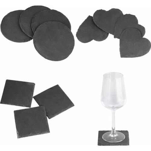 TUMBEELLUWA 1Lot (4Pc) Square/Round/Heart Slate Coasters Cup Mat for Drinks,Beverages,Wine Glasses