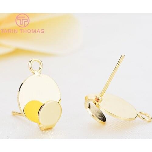 10PCS 10x14MM 24K Gold Color Plated Brass Double Round Stud Earrings High Quality DIY Jewelry Making Findings