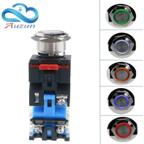 22 mm metal buttons with lamp self-locking 3V.6V.12V.24V.36V.110V220v.380v waterproof rust red, green and yellow blue and white