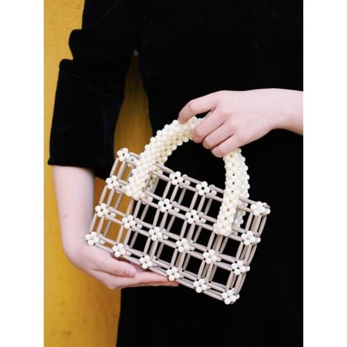 Cute White Flower Hollow Out Design Handbag Fashion Handmade ABS Beaded Banquet Evening Party Wedding Bags 2021 Luxury Purse