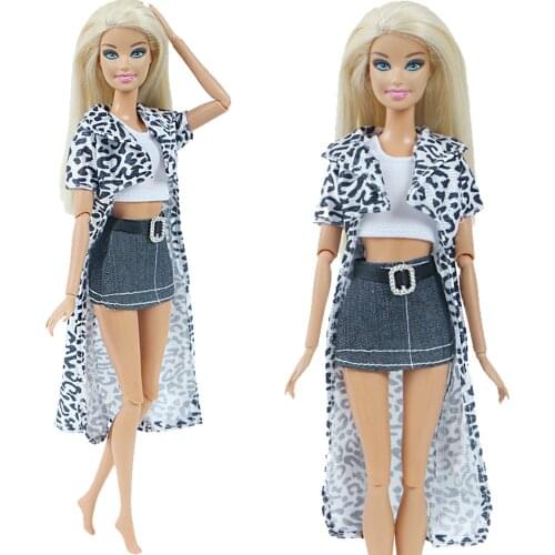 Fashion Modern Black Leopard Outfit White Top Short Pants Daily Casual Wear Clothes for Barbie Doll Accessories DIY House Toy
