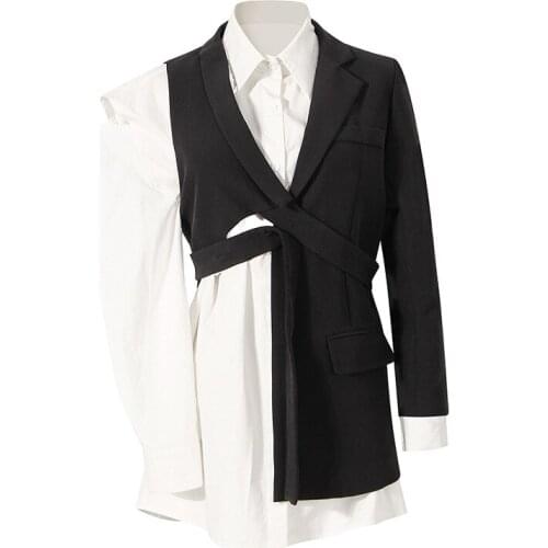 Fashion Womens Autumn Coat 2021 Loose Strapless Shirt Irregular Suit Vest Jacket Suit Two-piece Suit Coats Jackets Clothing