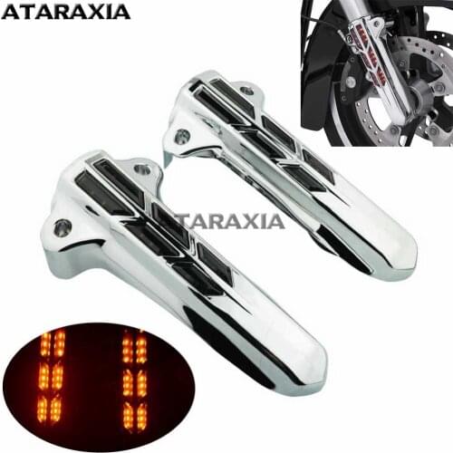 Motorcycle Chrome LED Light Front Lower Fork Leg Slider Cover For Harley Road King Street Electra Glide Ultra Classic 2014-2019