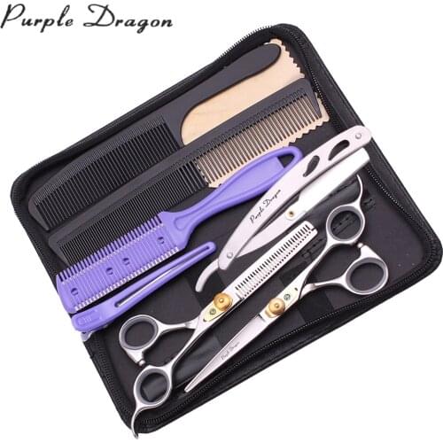 Hair Scissors Set 6" Purple Dragon Japanese Steel Cutting Scissors Thinning Shears Professional Scissors With Finger Rings 1026