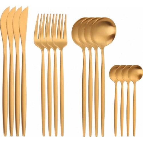 16 Pcs Gold Cutlery Set Forks Spoons Knives Tableware Steel Cutlery Set Stainless Steel Dinnerware Set Flatware Kitchen Utensils