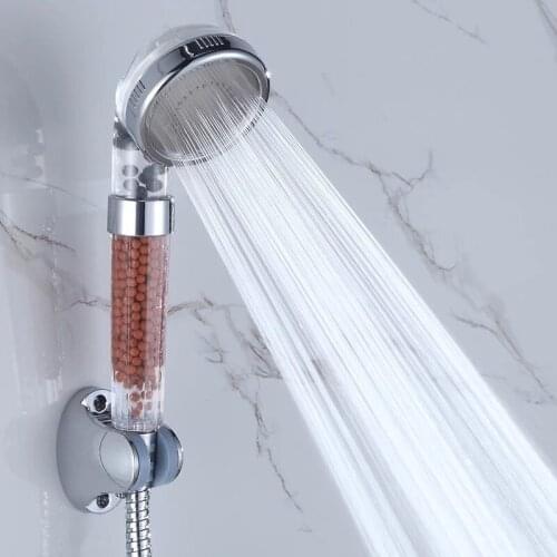 Shower Bath Head Adjustable 3 Mode High Pressure Stone Stream Handheld Shower Head With Negative Ion Activated Ceramic Balls