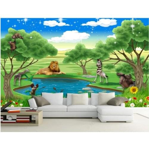 Custom mural on the wall 3d photo wallpaper Cartoon prairie lion zebra children room home decor wallpaper for wall 3 d