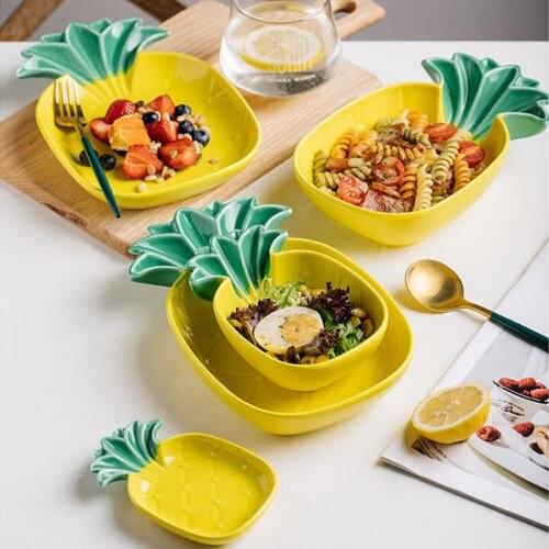 Creative Pineapple Shape Cute Plate Ceramic Dinner Plates Table kawaii Salad Dessert Bowls Decoration Tableware Kitchen Supplies