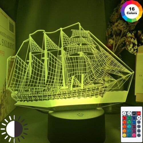 Sailing Ship Led Night Light Color Changing Kids Bedroom Nightlight Unique Gift for Birthday Bedroom Decor Table 3d Lamp Boat