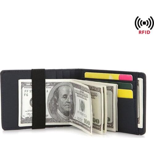 2021 New RFID Short Wallet Mens Wallet Cross Pu Leather Elastic Band Card Bag Ferrule Anti-theft Wallets Cute Small Purse