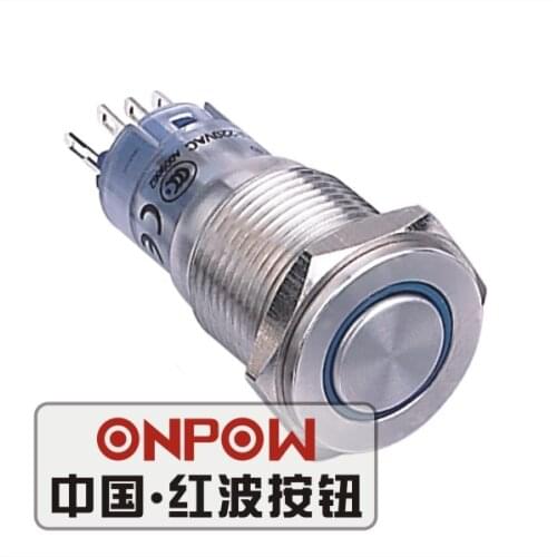 ONPOW 16mm Momentary Flat round 12V,24V,110V,220V Angel eye LED Stainless steel Push Button Switch (LAS2GQPF-E/S) CE,RoHS