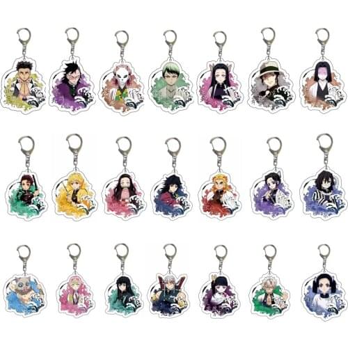 Wholesale Anime Kimetsu No Yaiba Acrylic Keychain Demon Slayer Kamado Tanjirou Figure Pendant Keyring Jewelry 21pcs/lot