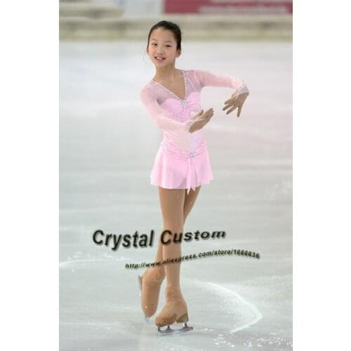 Pink Ice Figure Skating Dress For Kids Fashion New Brand Competition Figure Skating Dresses Crystal Custom DR3629