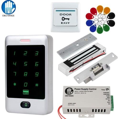 RFID Door Access Control System Controller Keypad DC12V Power Supply with Magnetic Gate Lock Opener Exit Button 125Khz Keyfobs