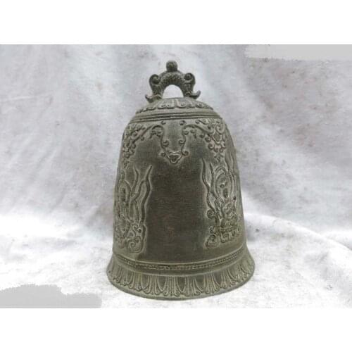 Old China bronze carved dragon blessing Four female immortal buddha bell Statue DD