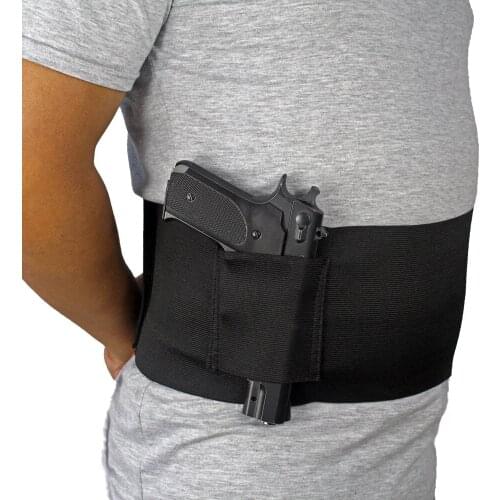 Tactical Concealed Belly Band Holster Under Elastic Abdominal Band Pistol Holster with 2 Magazine Pouches