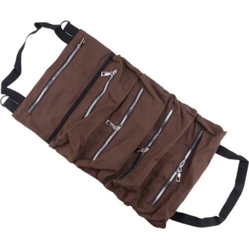 High Quality Car Universal Brown Oxford Cloth Multi-Purpose Tool Roll Up Storage Bag Wrench Organizer Seat Hanging Pouch