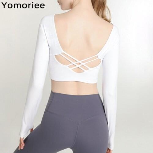 High quality Women Yoga Shirts Gym Sport Workout Running Training Fitness Crop Top Sexy Cross-Back Fitness Top Solid Color Sweat
