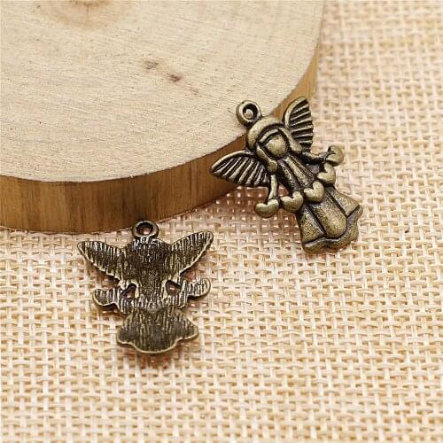 WYSIWYG 5pcs Heart Angel Charms Pendant DIY Jewelry Findings Antique Bronze Tone 22x16mm