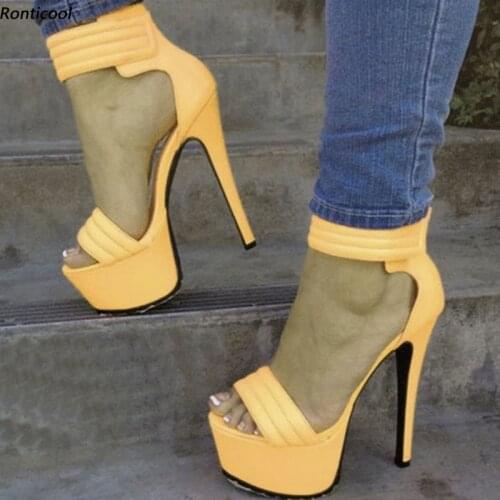 Ronticool 2021 Handmade Women Platform Sandals Sexy Stiletto High Heels Open Toe Gorgeous 4 Colors Party Shoes Size 35 47 52